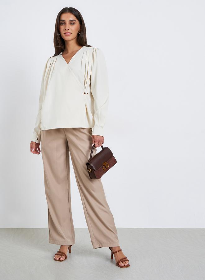 ستايلي بلوزة بنمط لف وكسرات - Image 2